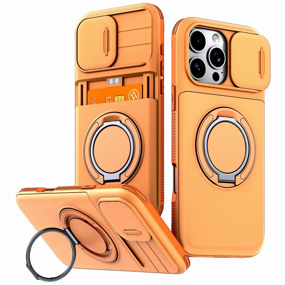 iPhone Case with Card Slot, Stand & Sliding Camera Cover