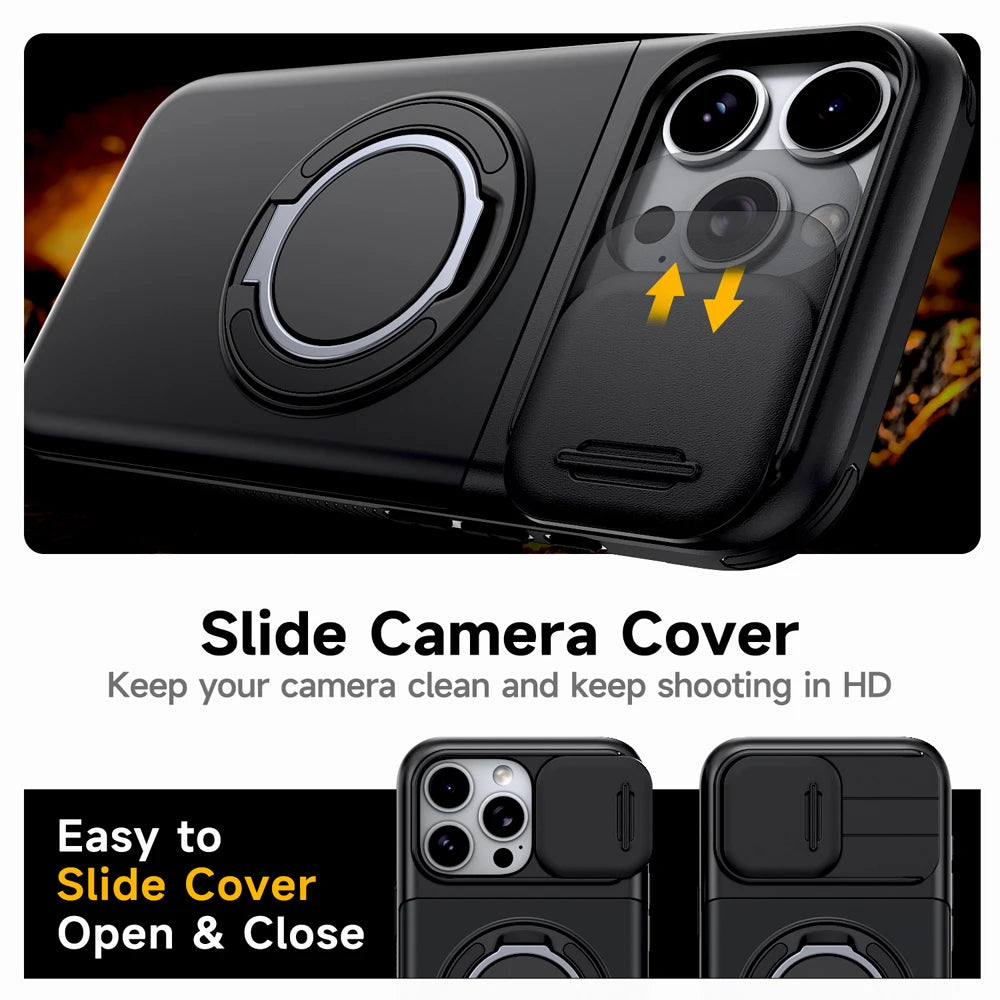 iPhone Case with Card Slot, Stand & Sliding Camera Cover