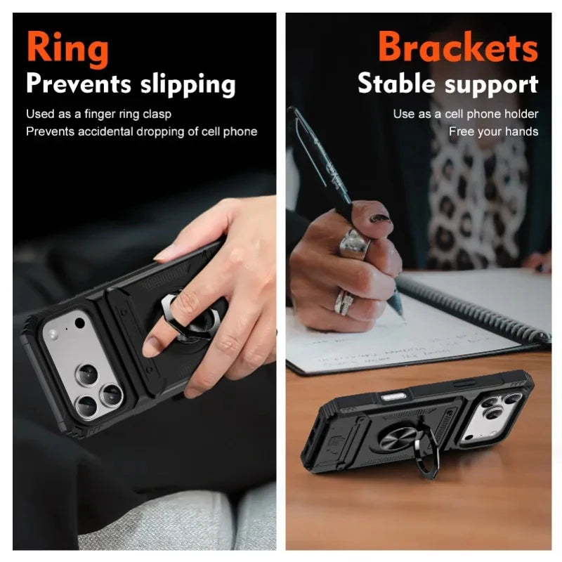 Card Slot Bag Shockproof Holder Phone Case For iPhone 18 17 13 Pro Max Air Magnetic Armor Kickstand Case For 16 15 14 Plus Cover