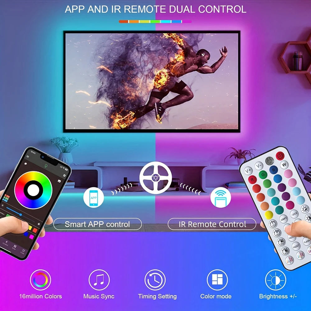 RGB LED Strip Lights with Music Sync, App & Remote Control