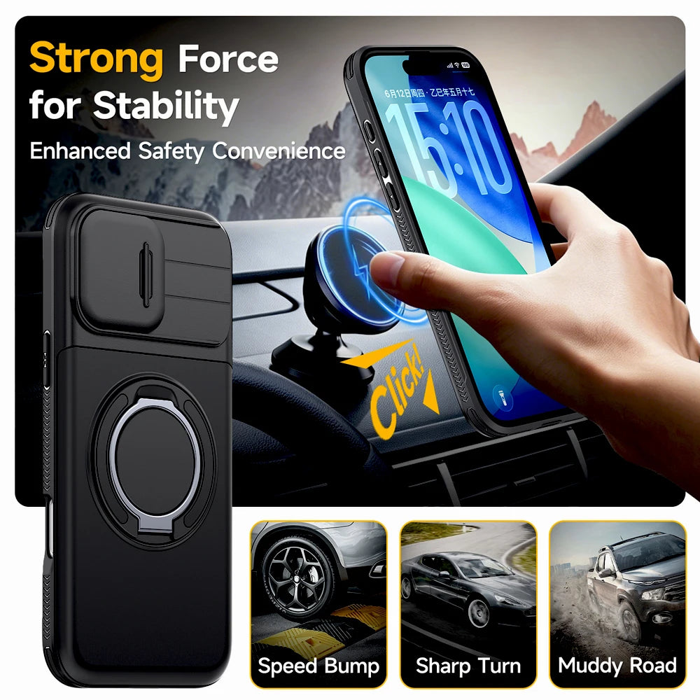 iPhone Case with Card Slot, Stand & Sliding Camera Cover