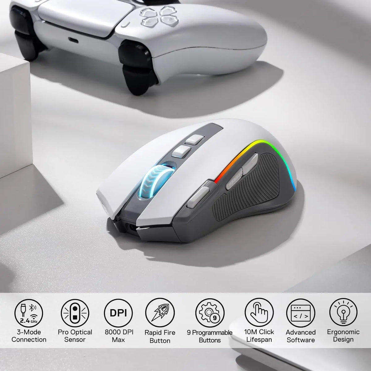 Redragon M612 PRO RGB Tri-Mode Gaming Mouse