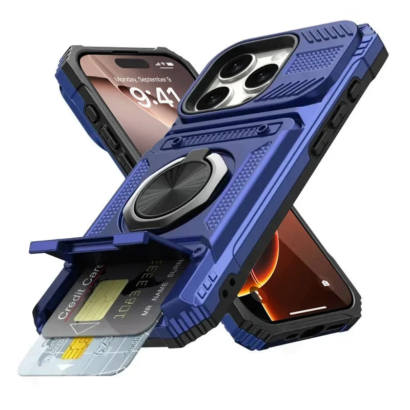 Card Slot Bag Shockproof Holder Phone Case For iPhone 18 17 13 Pro Max Air Magnetic Armor Kickstand Case For 16 15 14 Plus Cover