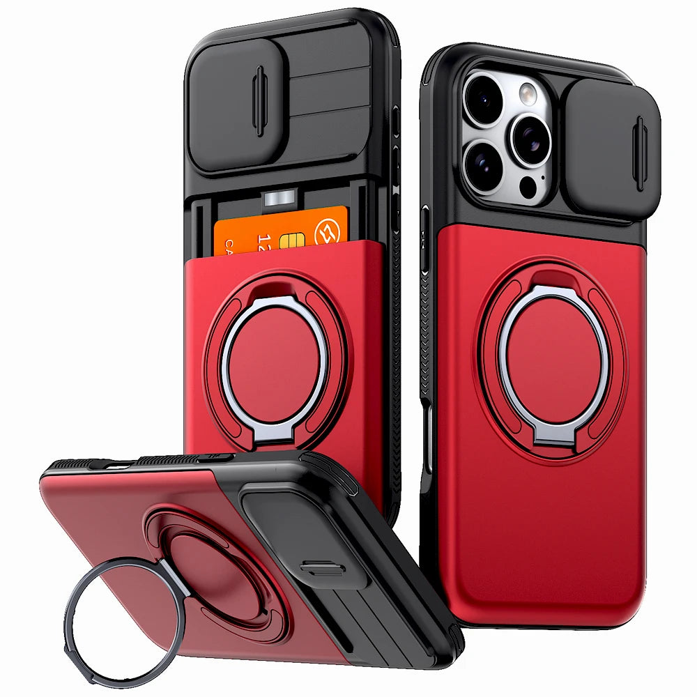 iPhone Case with Card Slot, Stand & Sliding Camera Cover
