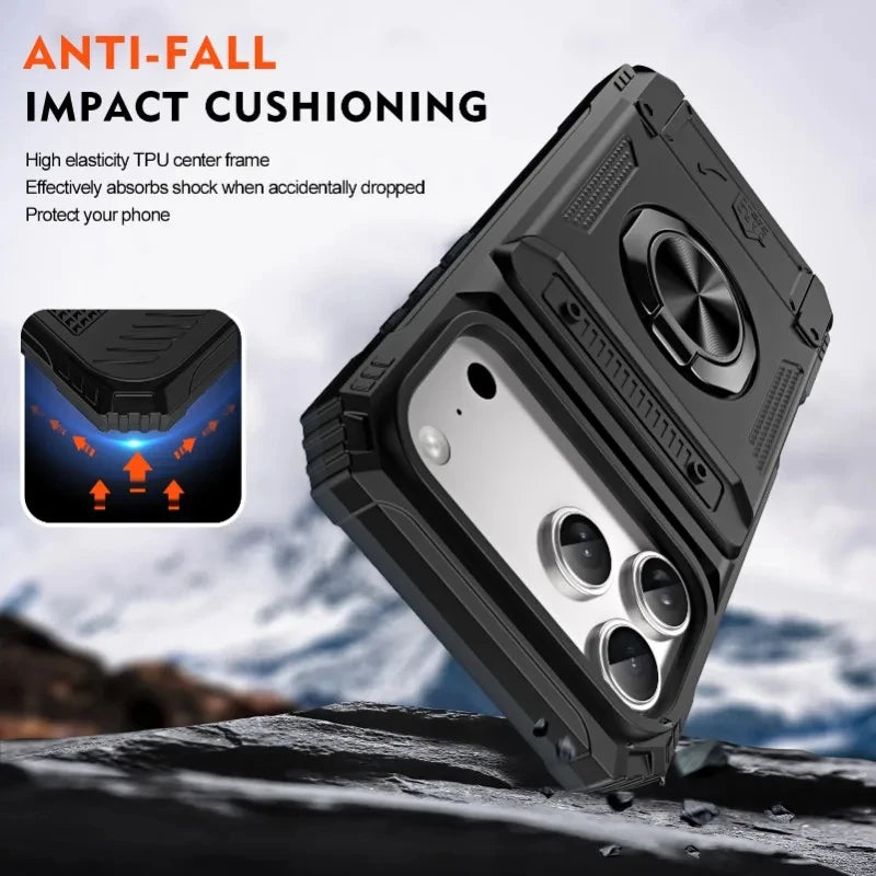 Card Slot Bag Shockproof Holder Phone Case For iPhone 18 17 13 Pro Max Air Magnetic Armor Kickstand Case For 16 15 14 Plus Cover