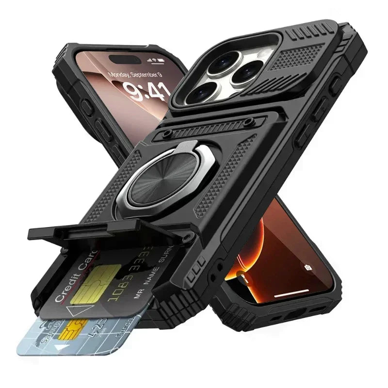 Card Slot Bag Shockproof Holder Phone Case For iPhone 18 17 13 Pro Max Air Magnetic Armor Kickstand Case For 16 15 14 Plus Cover