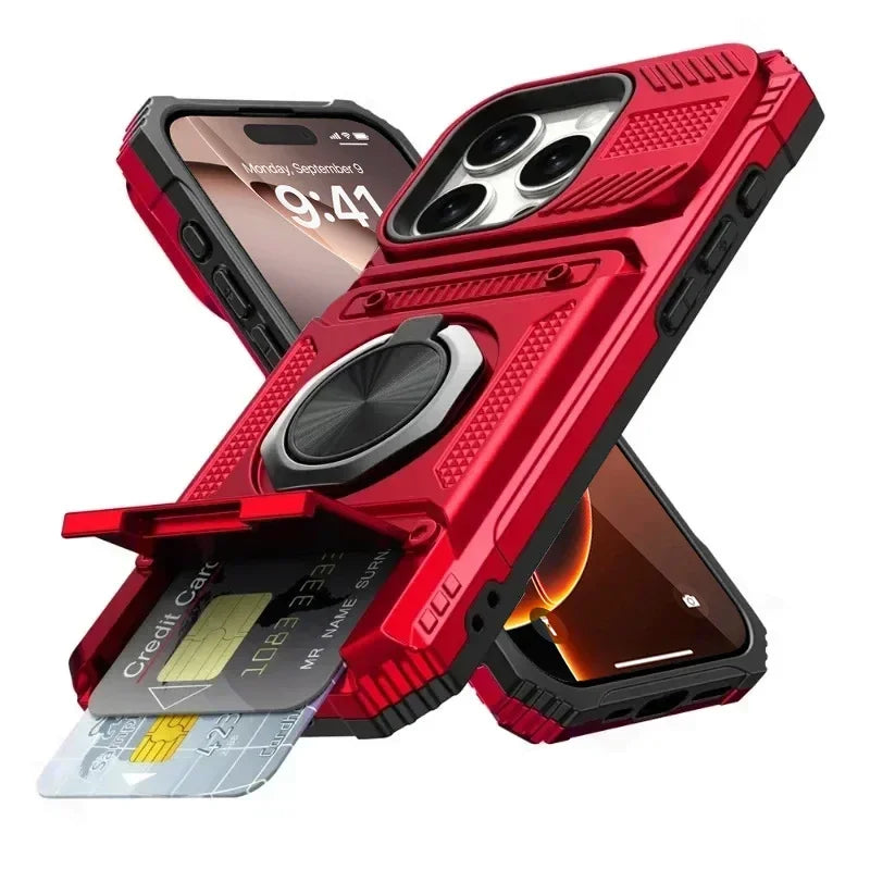 Card Slot Bag Shockproof Holder Phone Case For iPhone 18 17 13 Pro Max Air Magnetic Armor Kickstand Case For 16 15 14 Plus Cover