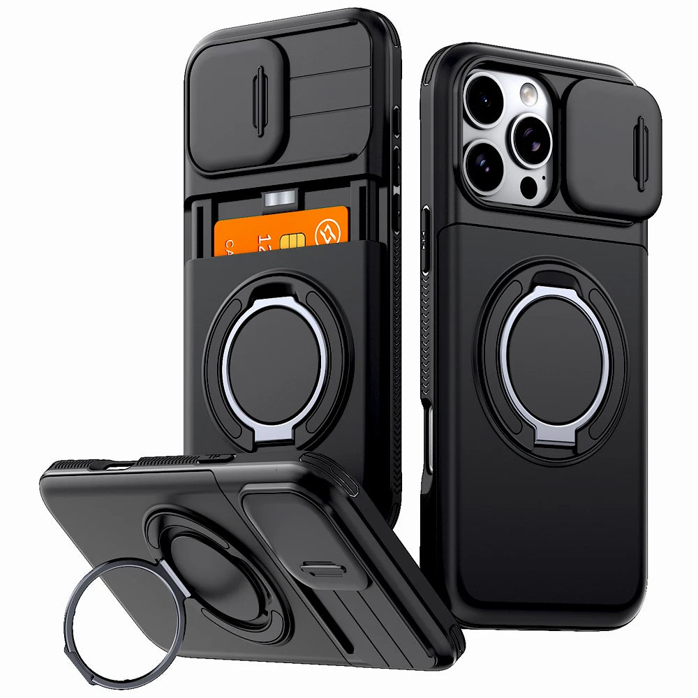 iPhone Case with Card Slot, Stand & Sliding Camera Cover