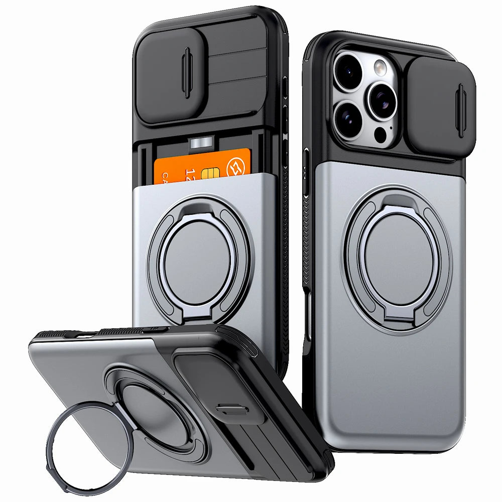 iPhone Case with Card Slot, Stand & Sliding Camera Cover