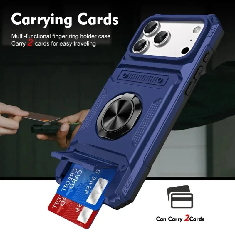 Card Slot Bag Shockproof Holder Phone Case For iPhone 18 17 13 Pro Max Air Magnetic Armor Kickstand Case For 16 15 14 Plus Cover