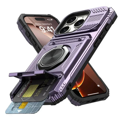 Card Slot Bag Shockproof Holder Phone Case For iPhone 18 17 13 Pro Max Air Magnetic Armor Kickstand Case For 16 15 14 Plus Cover