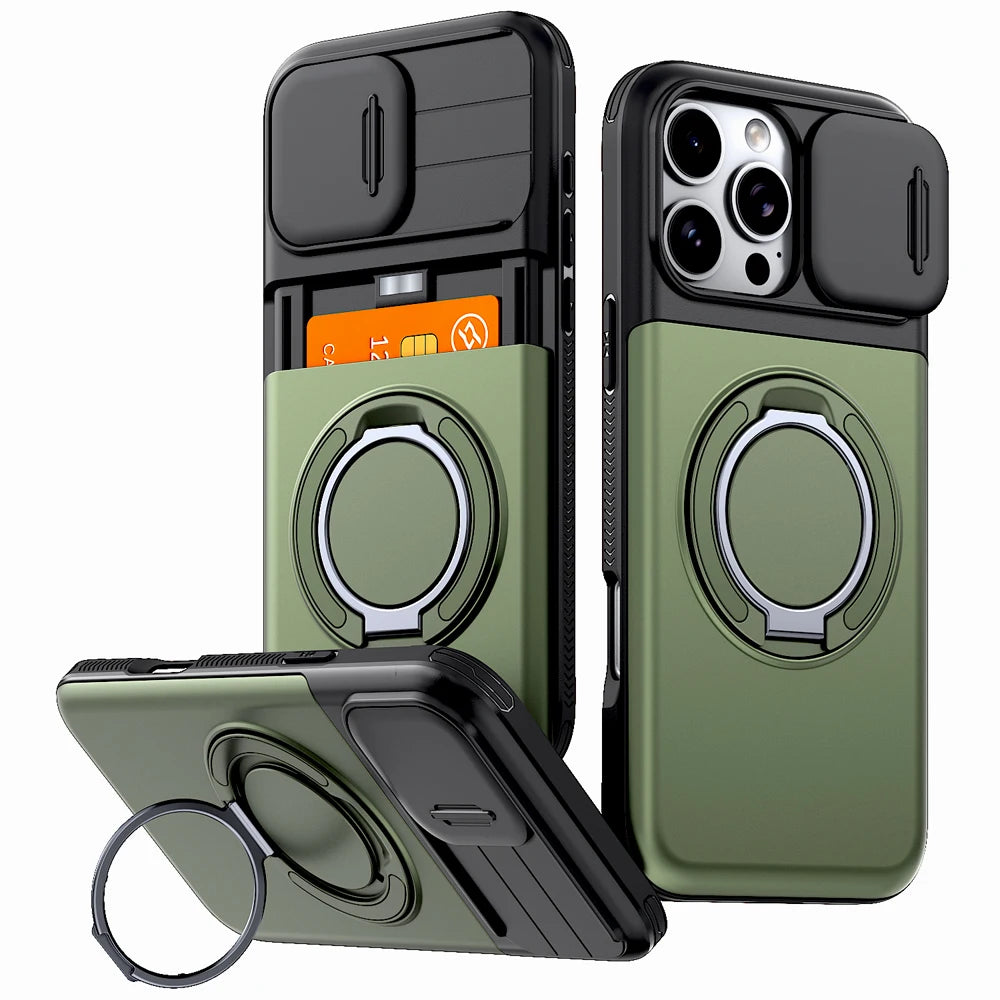 iPhone Case with Card Slot, Stand & Sliding Camera Cover