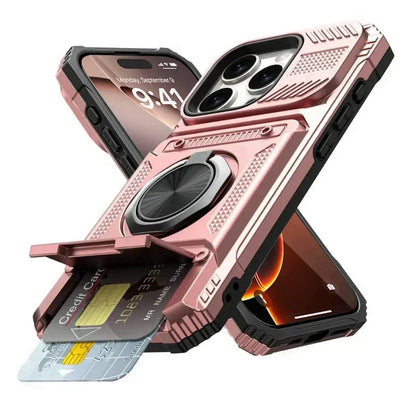 Card Slot Bag Shockproof Holder Phone Case For iPhone 18 17 13 Pro Max Air Magnetic Armor Kickstand Case For 16 15 14 Plus Cover