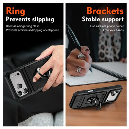Card Slot Bag Shockproof Holder Phone Case For iPhone 18 17 13 Pro Max Air Magnetic Armor Kickstand Case For 16 15 14 Plus Cover