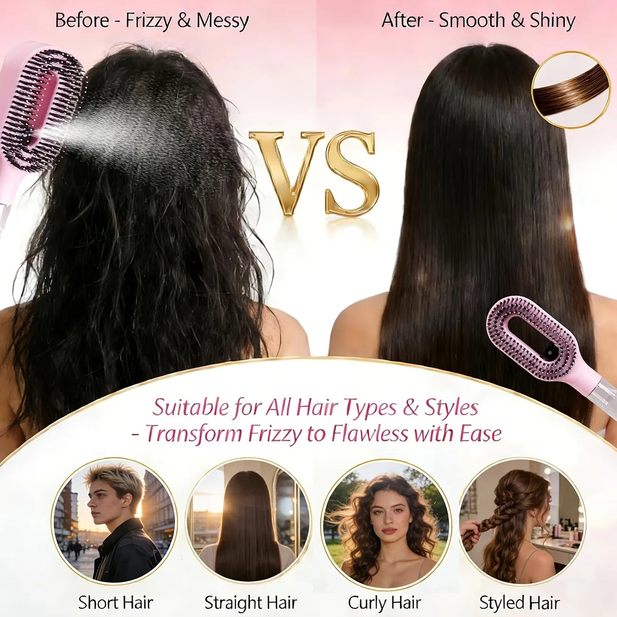 One-Click Mist Detangling Brush/Comb