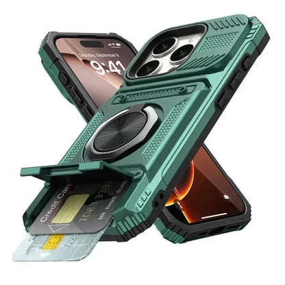 Card Slot Bag Shockproof Holder Phone Case For iPhone 18 17 13 Pro Max Air Magnetic Armor Kickstand Case For 16 15 14 Plus Cover