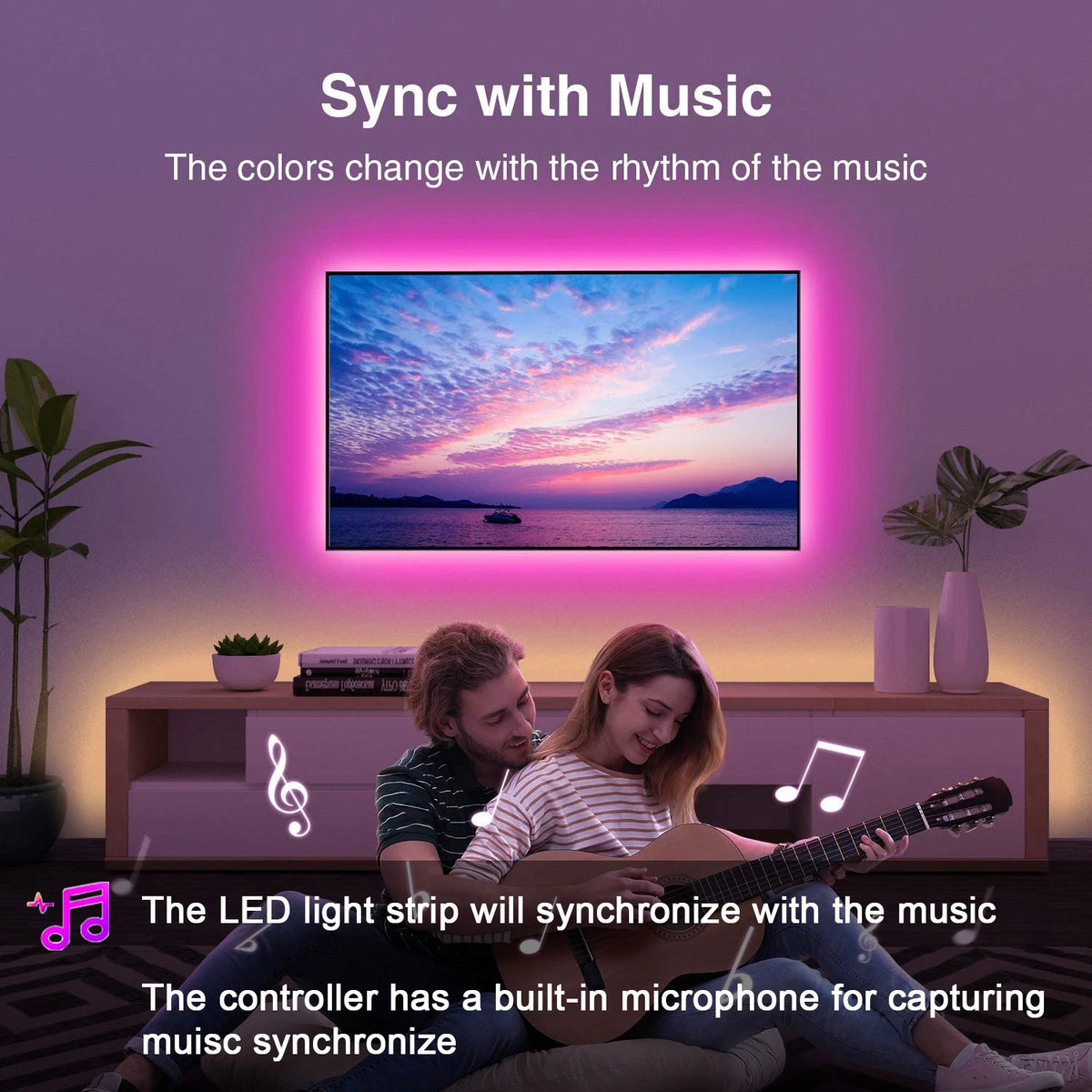 RGB LED Strip Lights with Music Sync, App & Remote Control