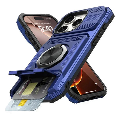Card Slot Bag Shockproof Holder Phone Case For iPhone 18 17 13 Pro Max Air Magnetic Armor Kickstand Case For 16 15 14 Plus Cover
