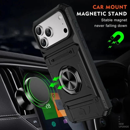Card Slot Bag Shockproof Holder Phone Case For iPhone 18 17 13 Pro Max Air Magnetic Armor Kickstand Case For 16 15 14 Plus Cover