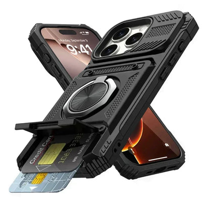 Card Slot Bag Shockproof Holder Phone Case For iPhone 18 17 13 Pro Max Air Magnetic Armor Kickstand Case For 16 15 14 Plus Cover