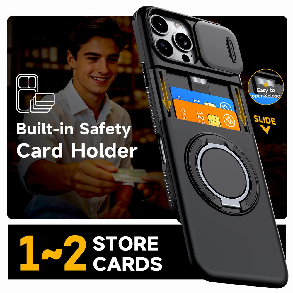 iPhone Case with Card Slot, Stand & Sliding Camera Cover