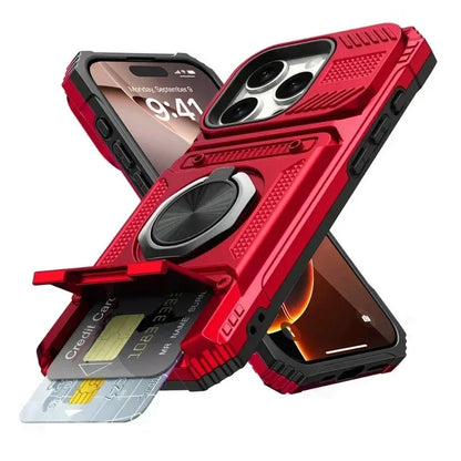 Card Slot Bag Shockproof Holder Phone Case For iPhone 18 17 13 Pro Max Air Magnetic Armor Kickstand Case For 16 15 14 Plus Cover