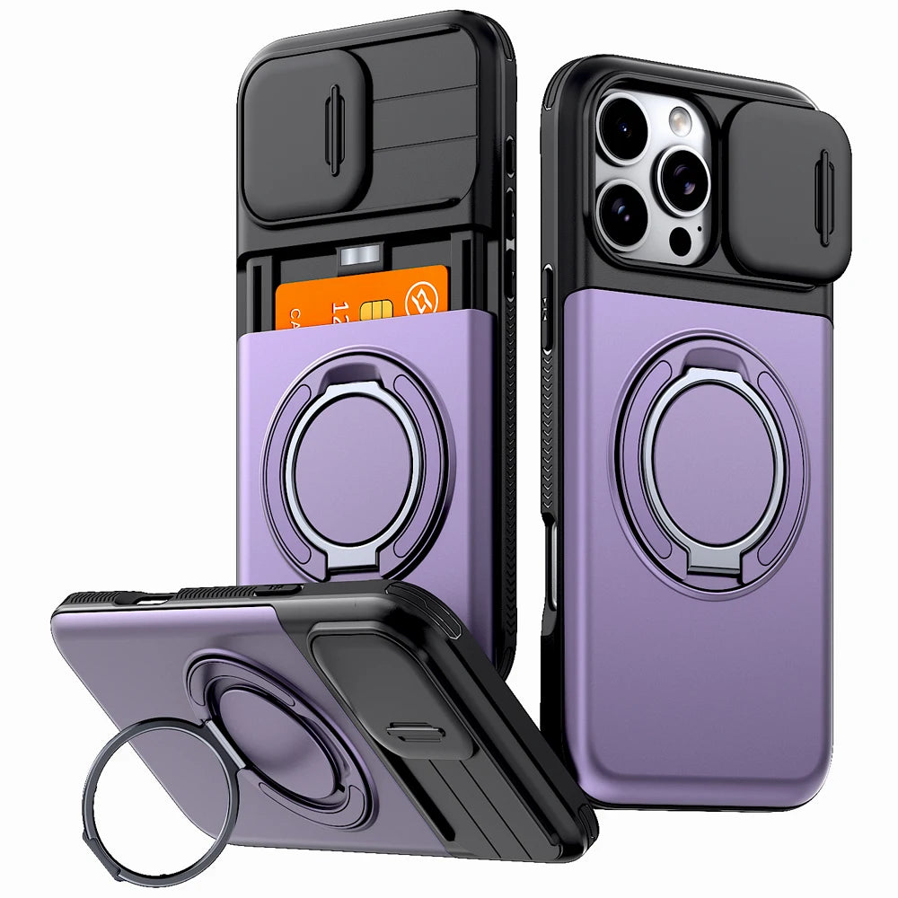 iPhone Case with Card Slot, Stand & Sliding Camera Cover